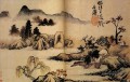 Shitao bain chevaux 1699 vieux Chine encre